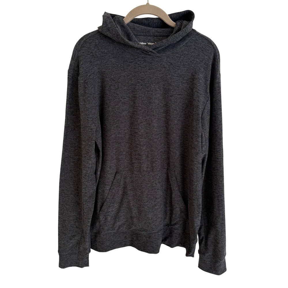 Outdoor Voices Mens CloudKnit Hoodie Charcoal Grey Heather Pullover Medium